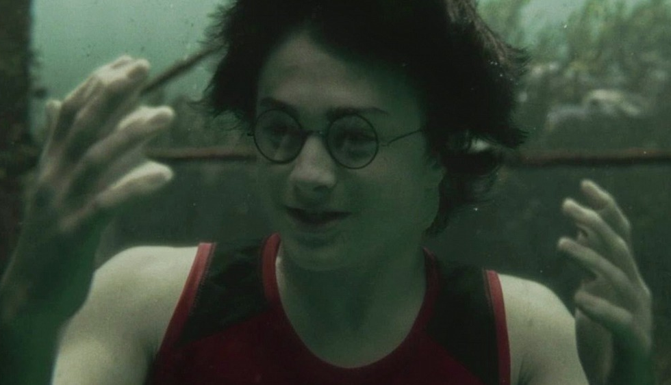 Harry Potter observando mãos alteradas pela guelricho